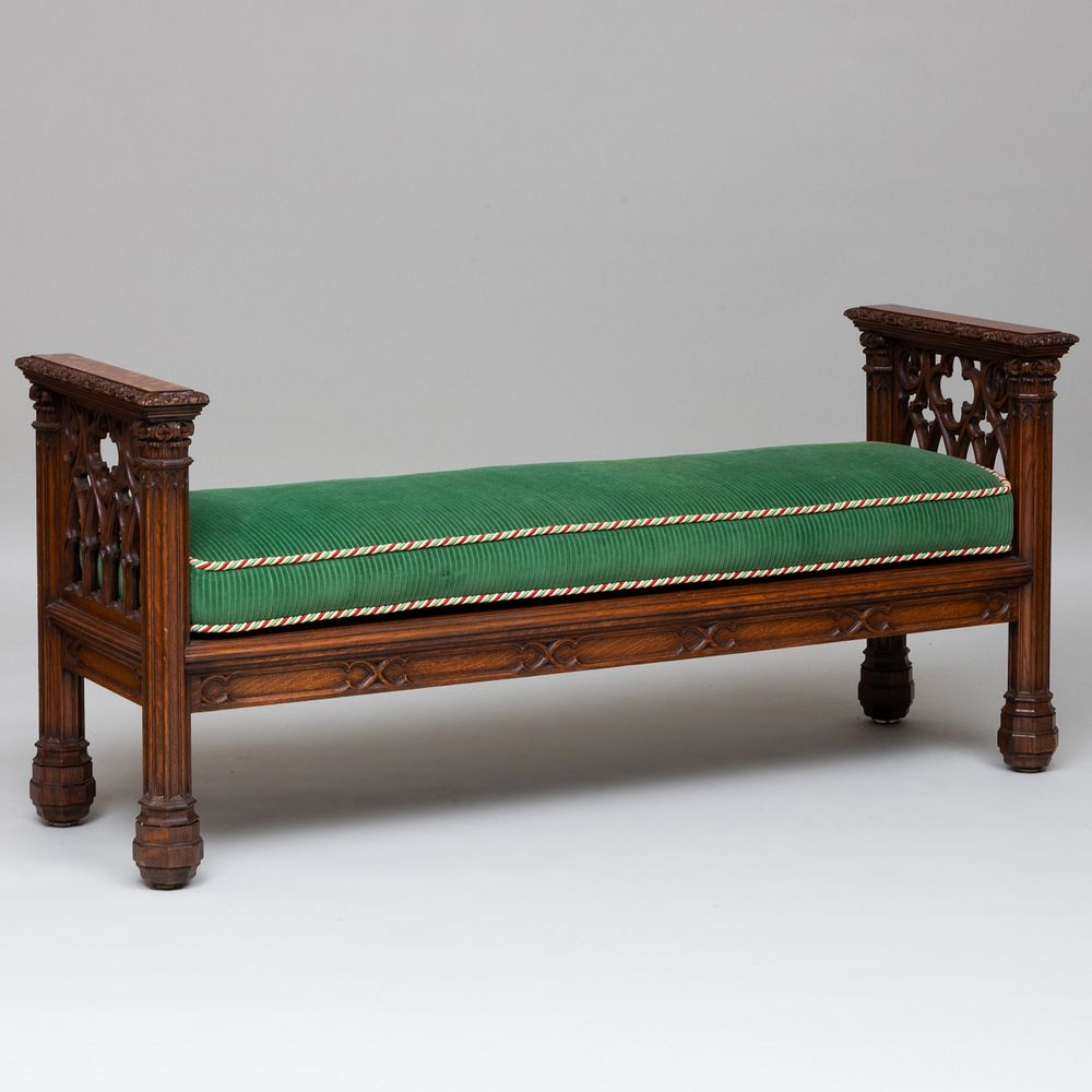 Appraisal: Victorian Neo-Gothic Carved Oak Hall Bench In the manner of