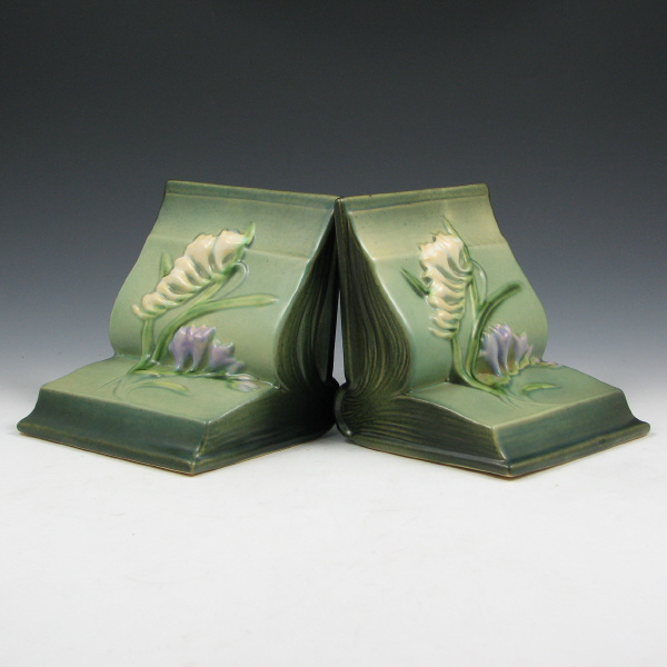 Appraisal: Roseville Freesia Bookends - Mint Pair of Roseville Freesia green