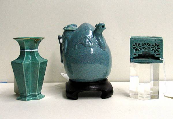 Appraisal: Three 'robin's egg blue' glazed porcelains Including a peach form