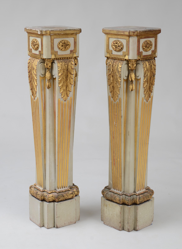 Appraisal: PAIR OF CONTINENTAL NEOCLASSICAL STYLE PAINTED AND PARCEL-GILT PEDESTALS Each