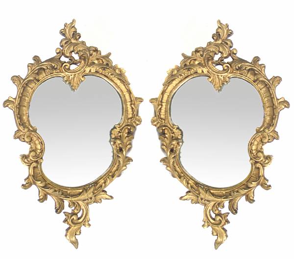 Appraisal: A pair of Rococo style small Italian mirrors height in