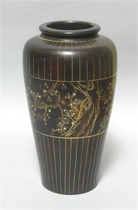 Appraisal: JAPANESE GLAZED POTTERY VASE Of high-shouldered form decorated with a