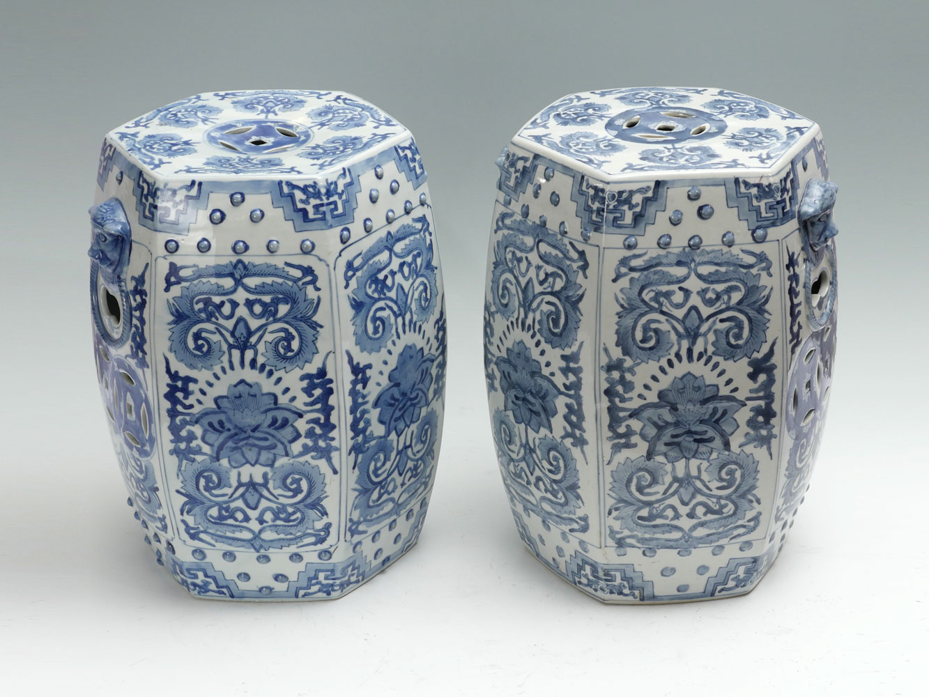 Appraisal: BLUE AND WHITE CHINESE GARDEN SEATS - Chinese hexagonal garden