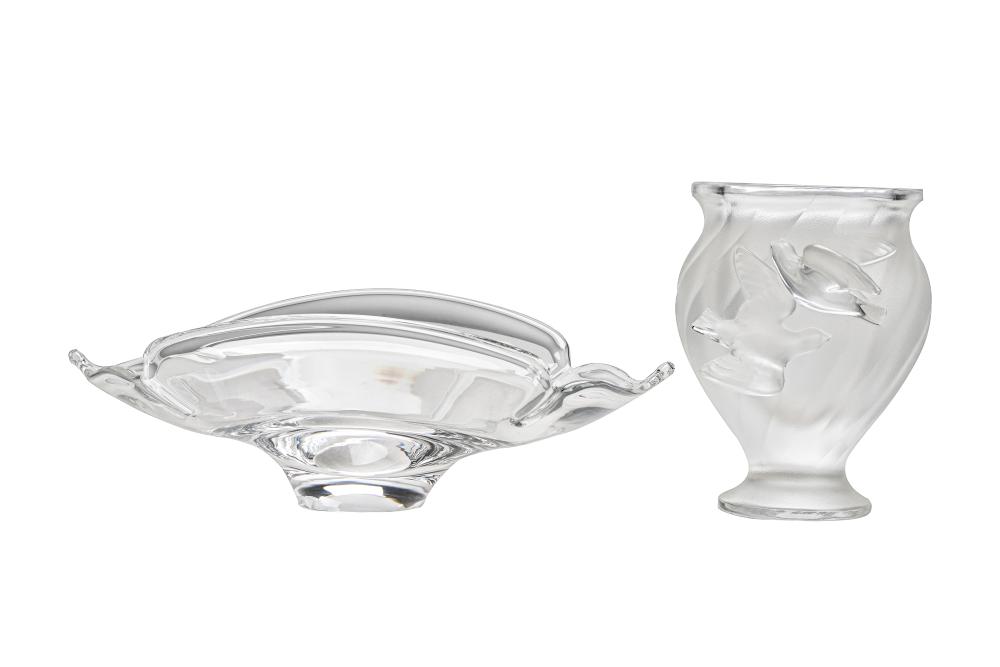 Appraisal: TWO GLASS TABLE ARTICLEScomprising a Lalique vase indistinctly signed Lalique