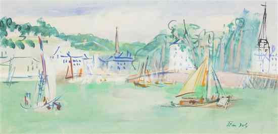 Appraisal: Jean Dufy French - Scene at Port watercolor and gouache