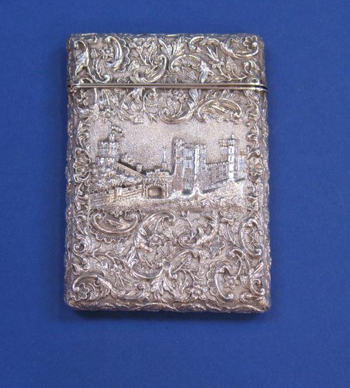 Appraisal: A VICTORIAN EMBOSSED CASTLE TOP CARD CASE of rectangular form