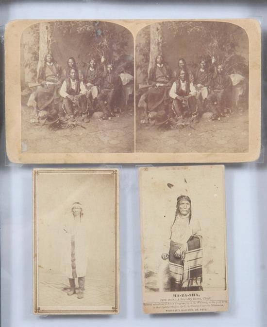 Appraisal: THREE PHOTOGRAPHS OF NATIVE AMERICANS A stereopticon slide of a