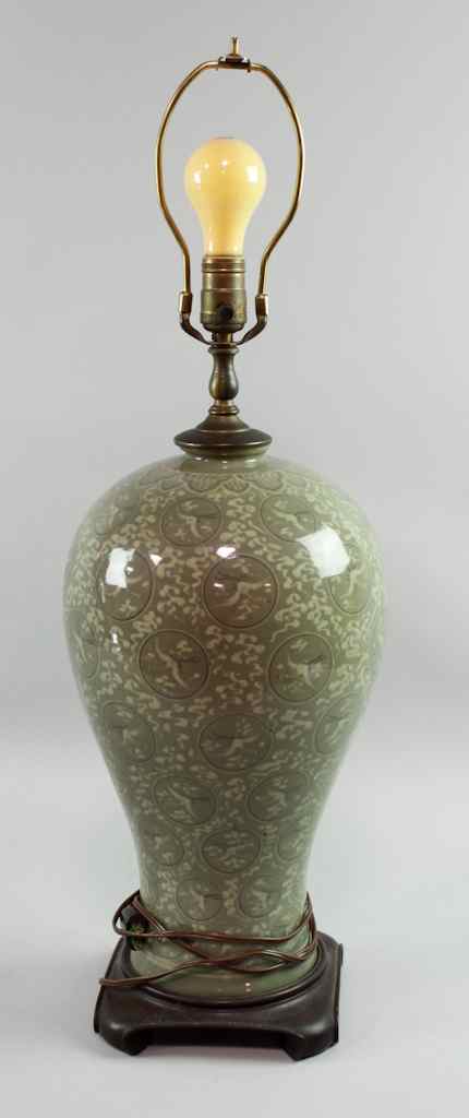 Appraisal: KOREAN INLAID CELADON MAE BYONG HIGH-SHOULDERED VASE the large vessel