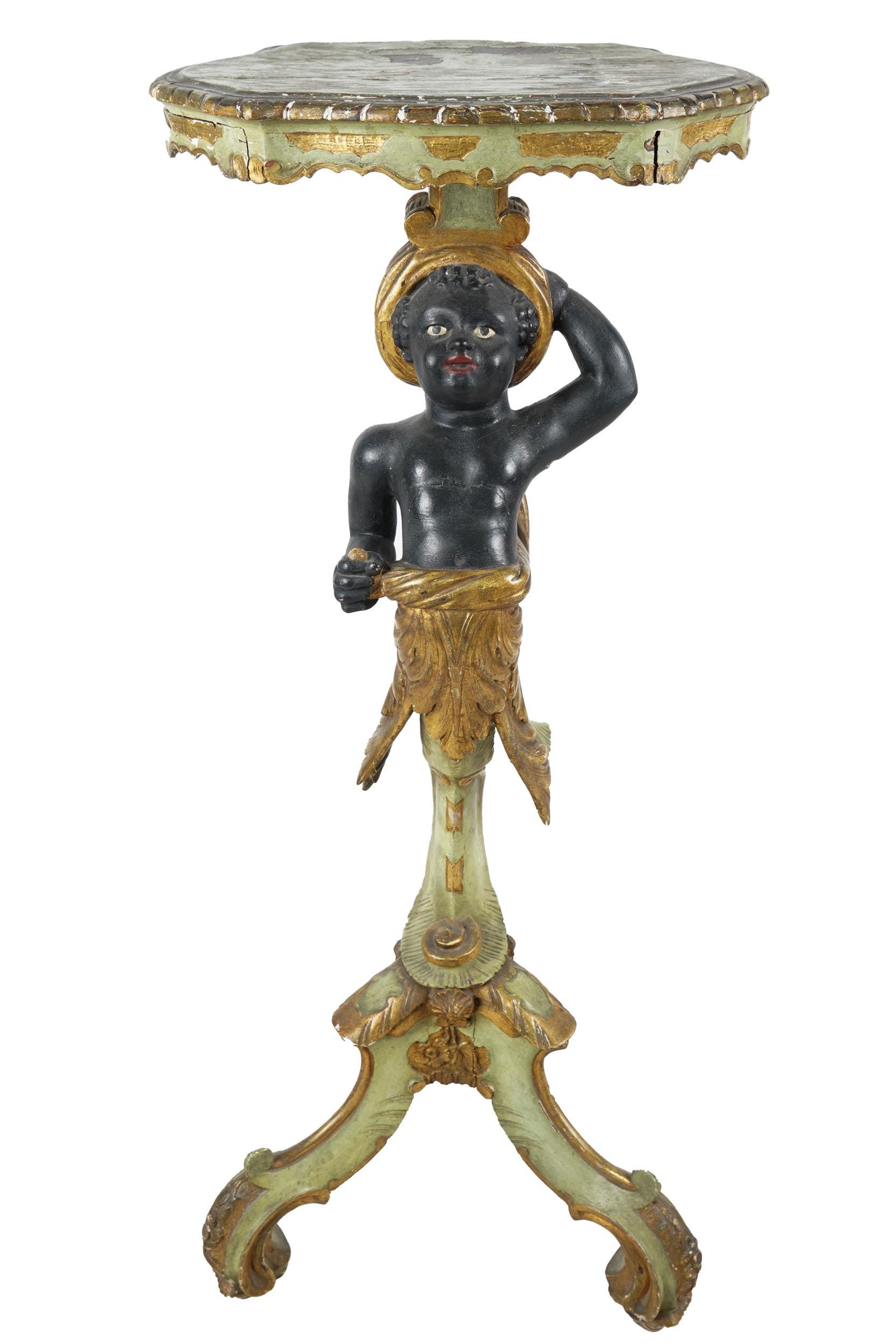 Appraisal: VENETIAN ROCOCO STYLE BLACKAMOOR PEDESTAL painted and gilt wood with