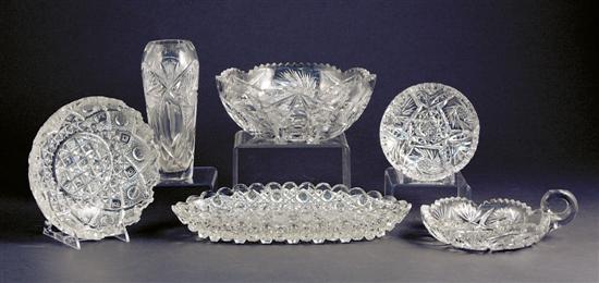 Appraisal: Collection of cut glass oblong dish L vase H centerbowl