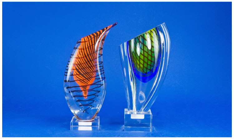 Appraisal: Two Murano Style Free Form Glass Vases Spiral Canework Centres