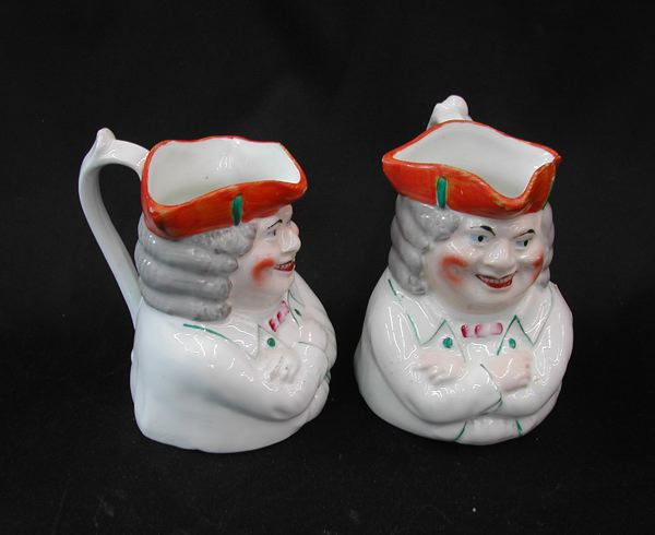 Appraisal: Fine Pair of Staffordshire Pottery Toby Cream Pitchers second quarter