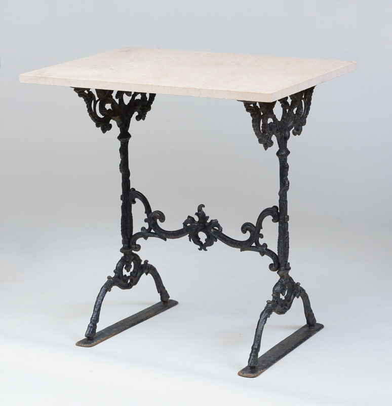 Appraisal: ROBERT WOOD CO PHILADELPHIA CAST-IRON MARBLE-TOP GARDEN TABLE Marked x