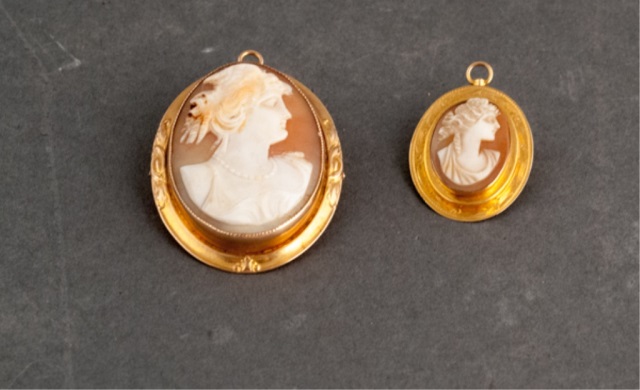 Appraisal: Two Gold Cameo Brooches Pendants Marked K and K Has