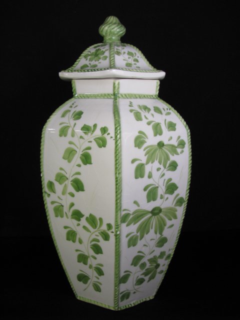 Appraisal: Meiselman hand painted Italian faience lidded urn Measures high by