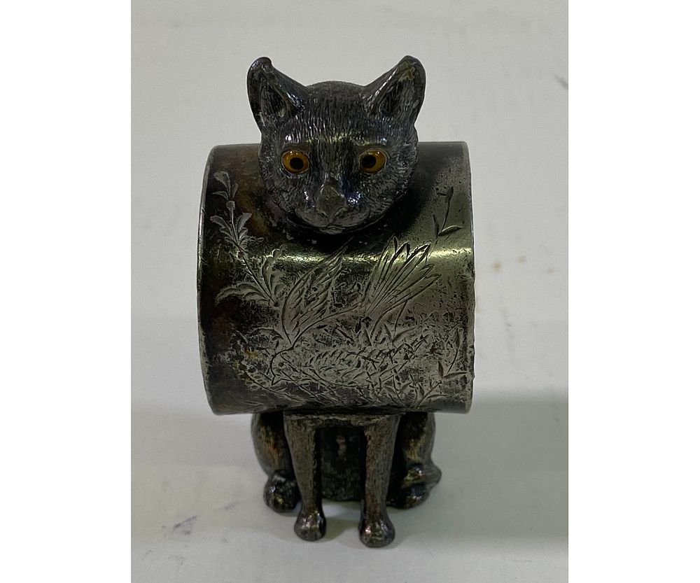 Appraisal: Rare Victorian Cat Napkin Ring Rare Victorian cat napkin right