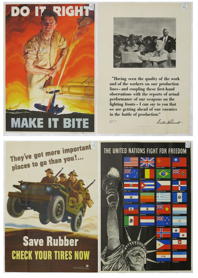 Appraisal: FOUR WWII POSTERS Save Rubber Check Your Tires Now by