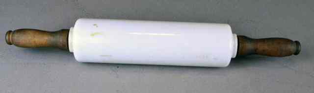 Appraisal: American Milk Glass Wood Rolling PinAn advertising rolling pin for