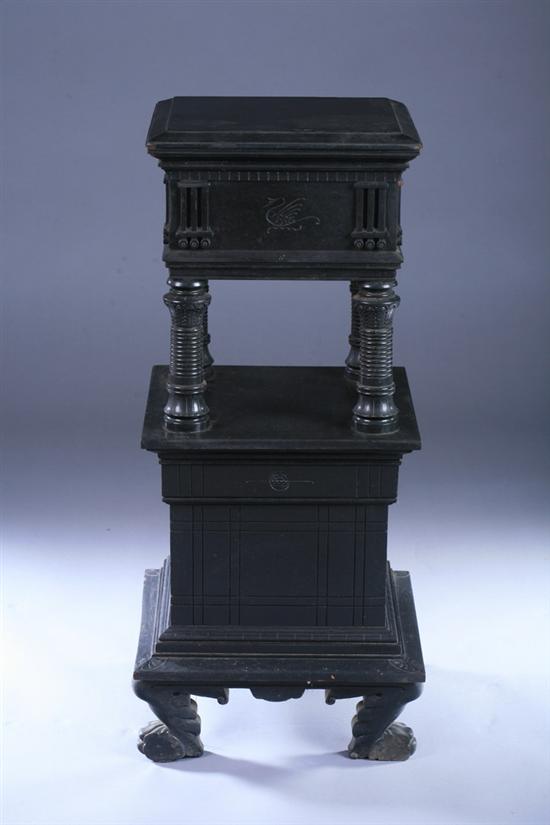 Appraisal: AESTHETIC MOVEMENT EBONIZED PEDESTAL Late th century Square molded-edge top