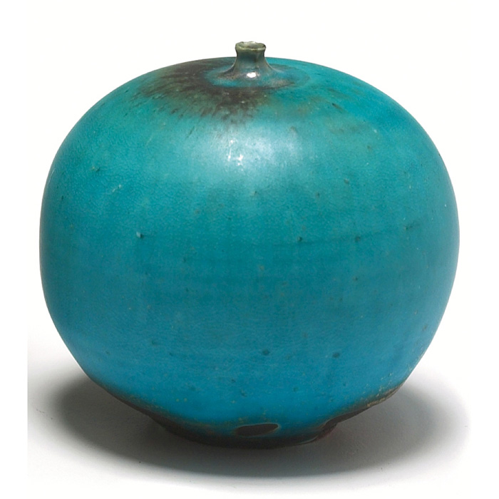 Appraisal: Cabat vase brown clay body covered in a good turquoise