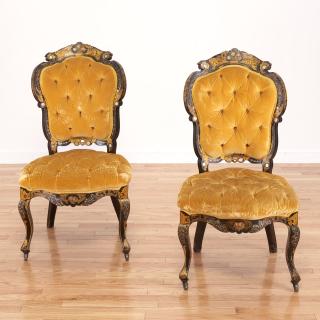 Appraisal: Pair Victorian inlaid ebonized side chairs Pair Victorian inlaid ebonized