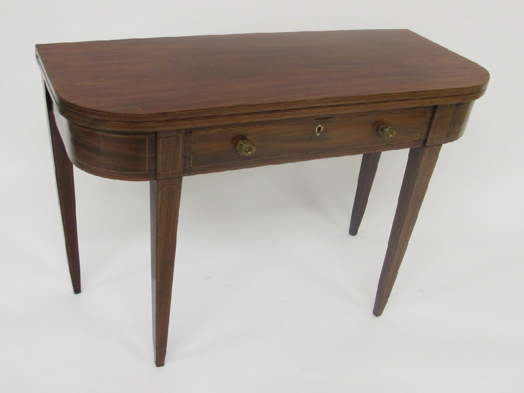 Appraisal: A late Victorian mahogany inlaid D ended turnover tea table