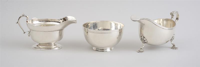 Appraisal: TWO ENGLISH SILVER SAUCE BOATS AND A FOOTED BOWL Comprising