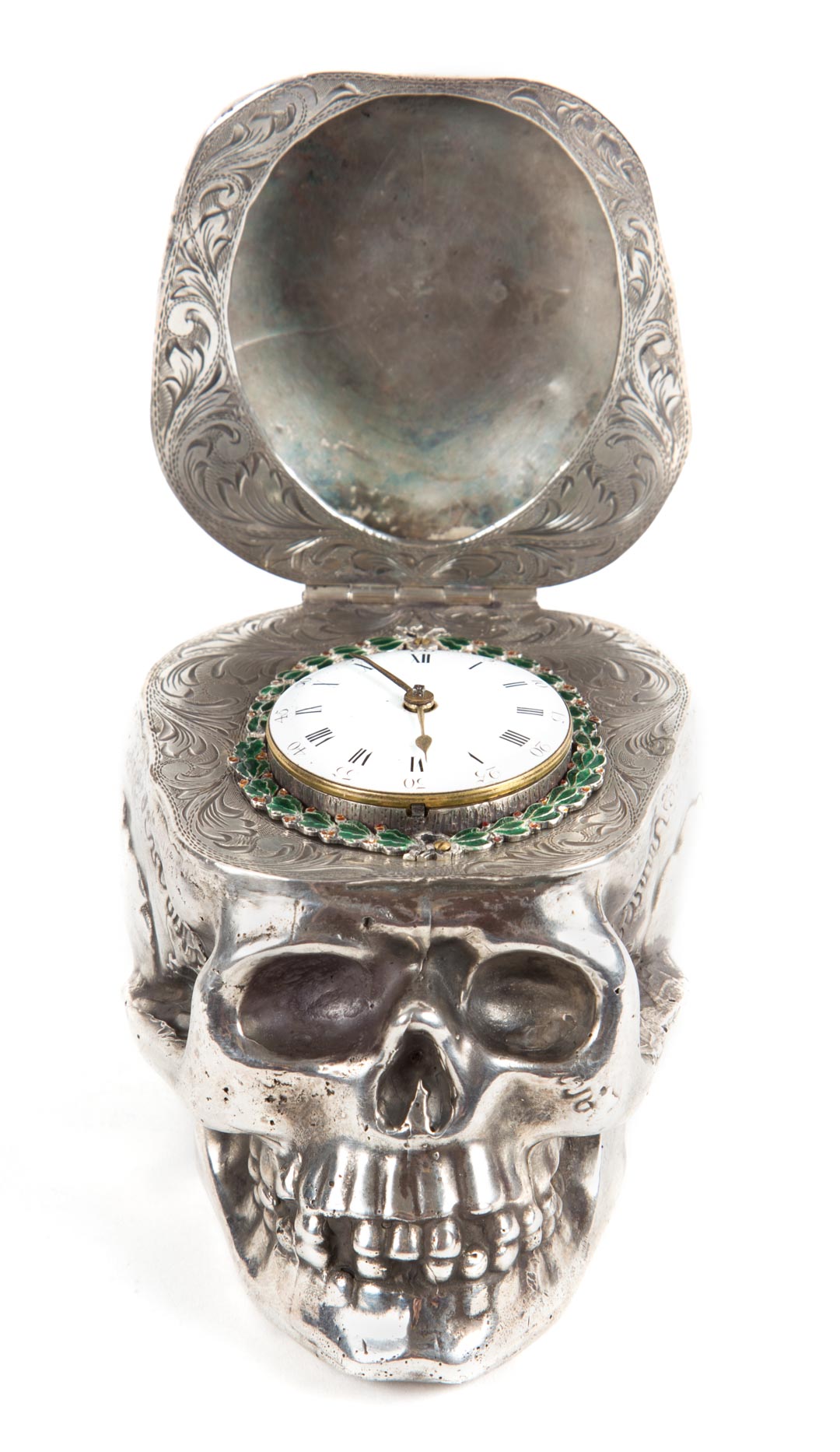 Appraisal: Continental silver skull desk clock the movement is English -