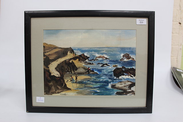 Appraisal: AFRICAN SCHOOL Fishing off a coastal inlet indistinctly signed watercolour