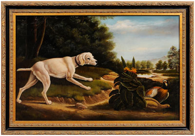 Appraisal: th century sporting painting dog flushing out partridges signed lower