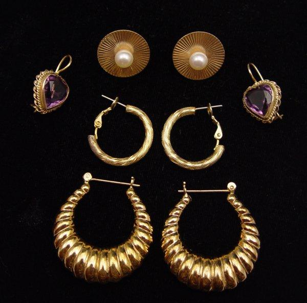 Appraisal: PAIR EARRINGS Large G F shrimp style G F hoops