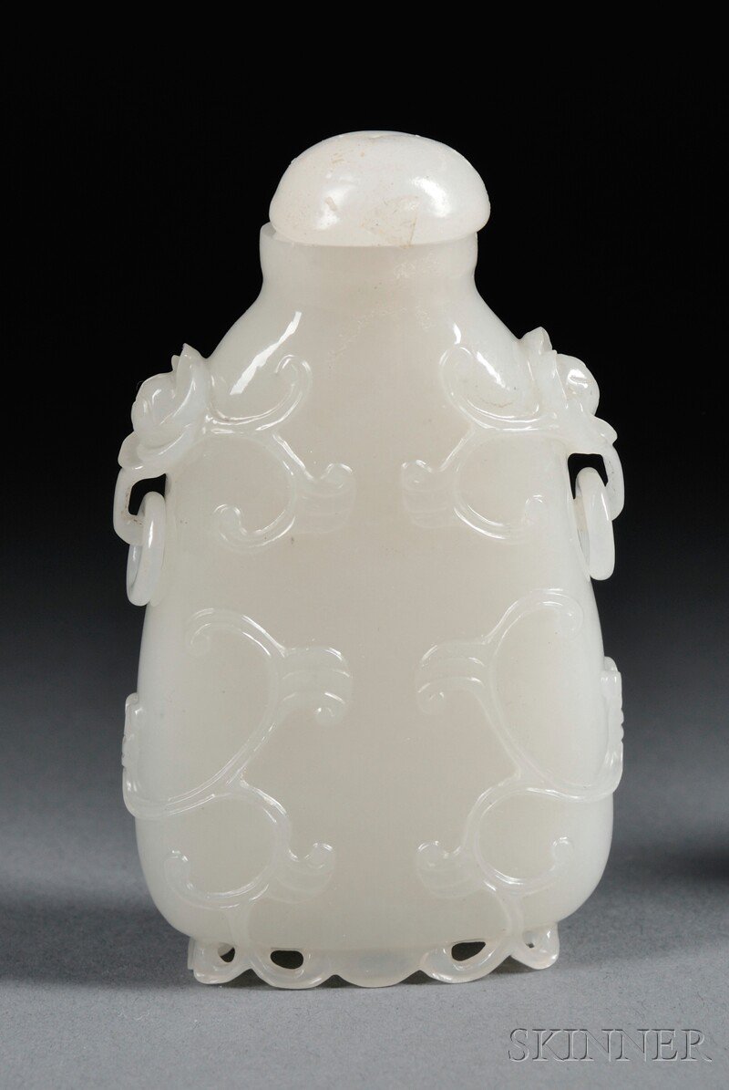 Appraisal: Glass Snuff Bottle China th century flattened tapered form carved