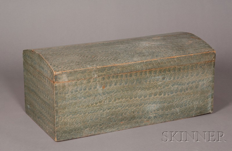 Appraisal: Blue Putty-painted Dome-top Box probably Massachusetts early th original surface