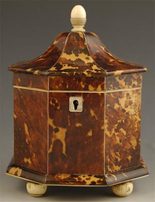 Appraisal: A late Regency tortoiseshell octagonal tea caddy of pagoda form