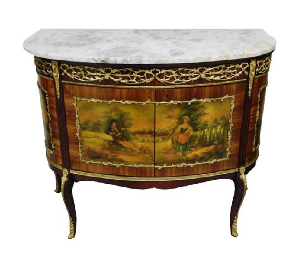 Appraisal: Louis XVI style marble top cabinet hand painted decoration metal