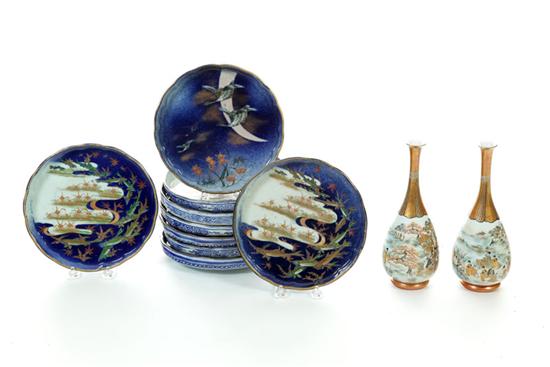 Appraisal: NINE PLATES AND TWO VASES Asian th century Similar hand