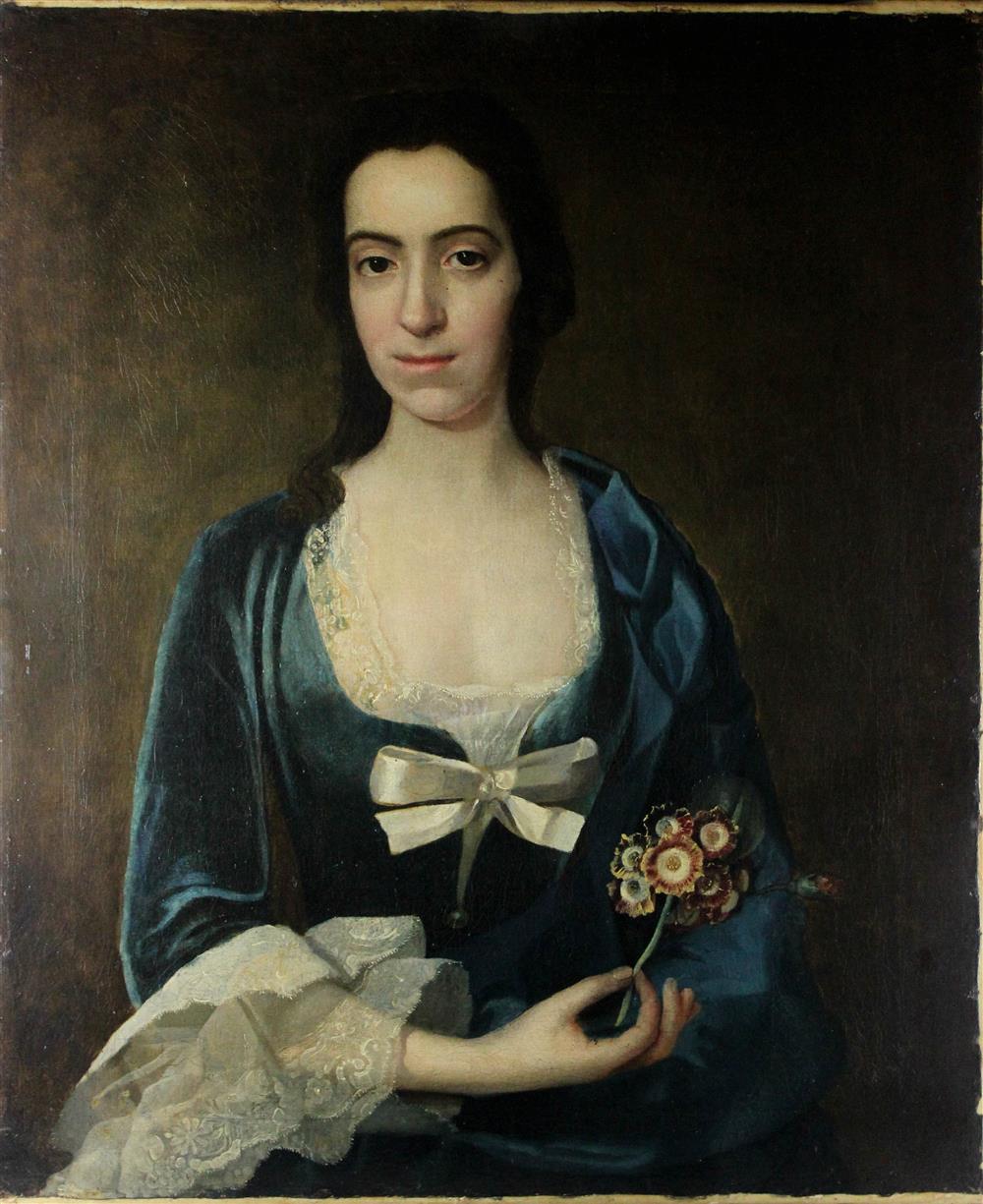 Appraisal: SCOTTISH SCHOOL MID- TH CENTURY PORTRAIT OF A LADY HOLDING