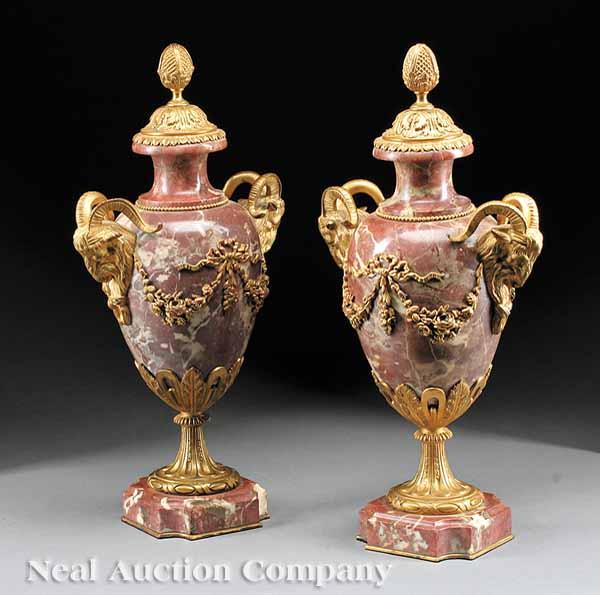 Appraisal: A Pair of French Bronze-Mounted and Rouge Marble Cassolettes th