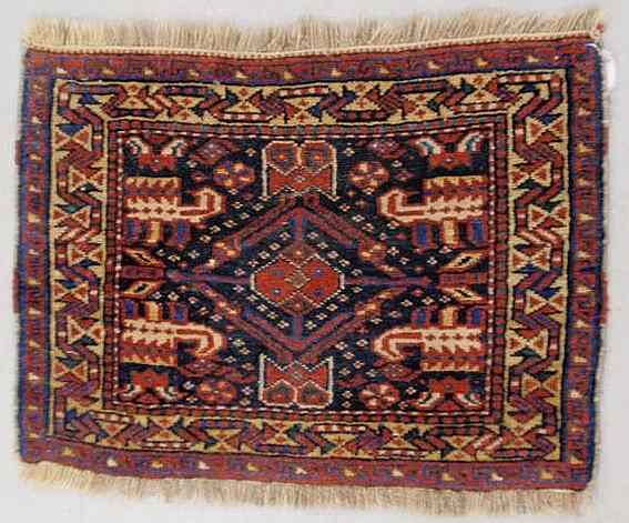 Appraisal: Hamadan oriental mat blue field red border and geometric patterns