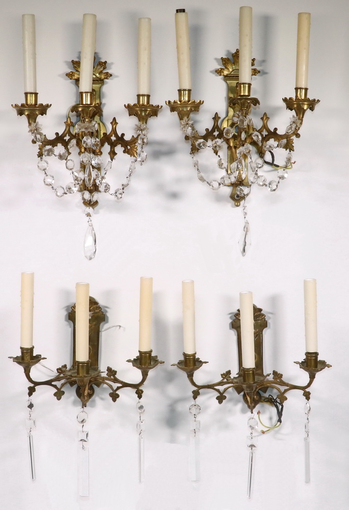 Appraisal: PR BRASS THREE-ARM SCONCES s vintage Solid Cast Brass three-arm