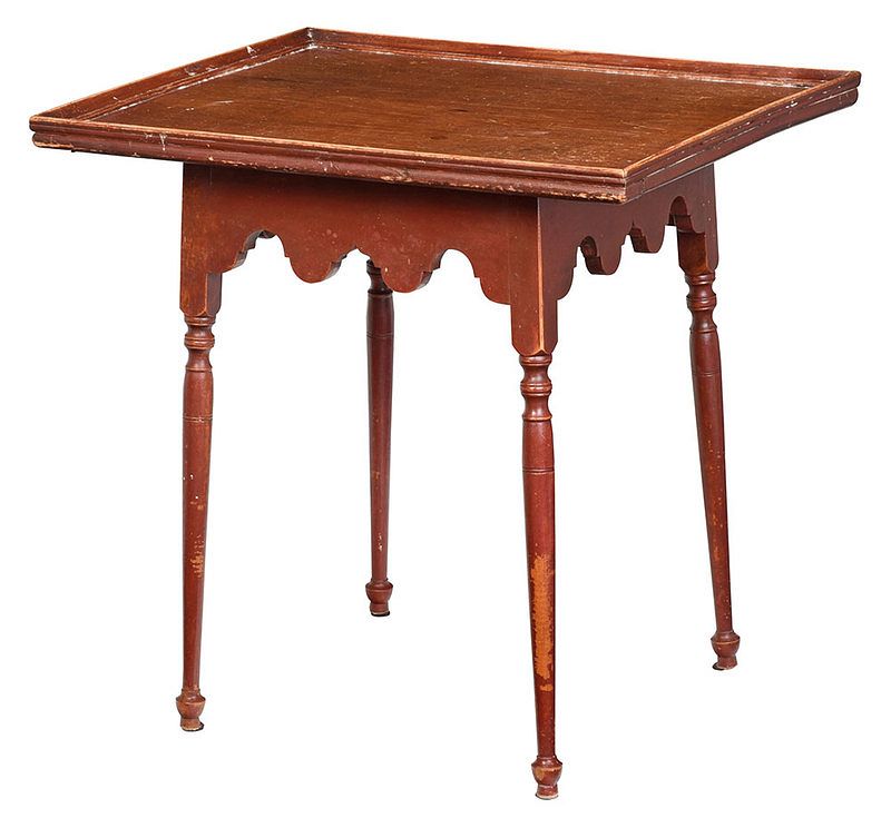 Appraisal: Fine American Queen Anne Red Painted Tea Table New England