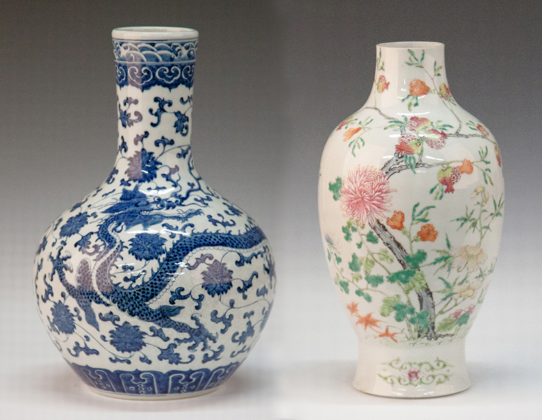 Appraisal: Two Chinese Porcelain Vases Blue White Vase Sgn Dragon floral