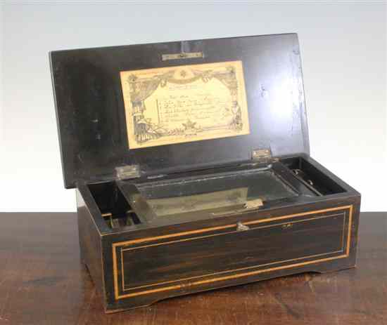 Appraisal: A th century Swiss musical box with inch cylinder playing