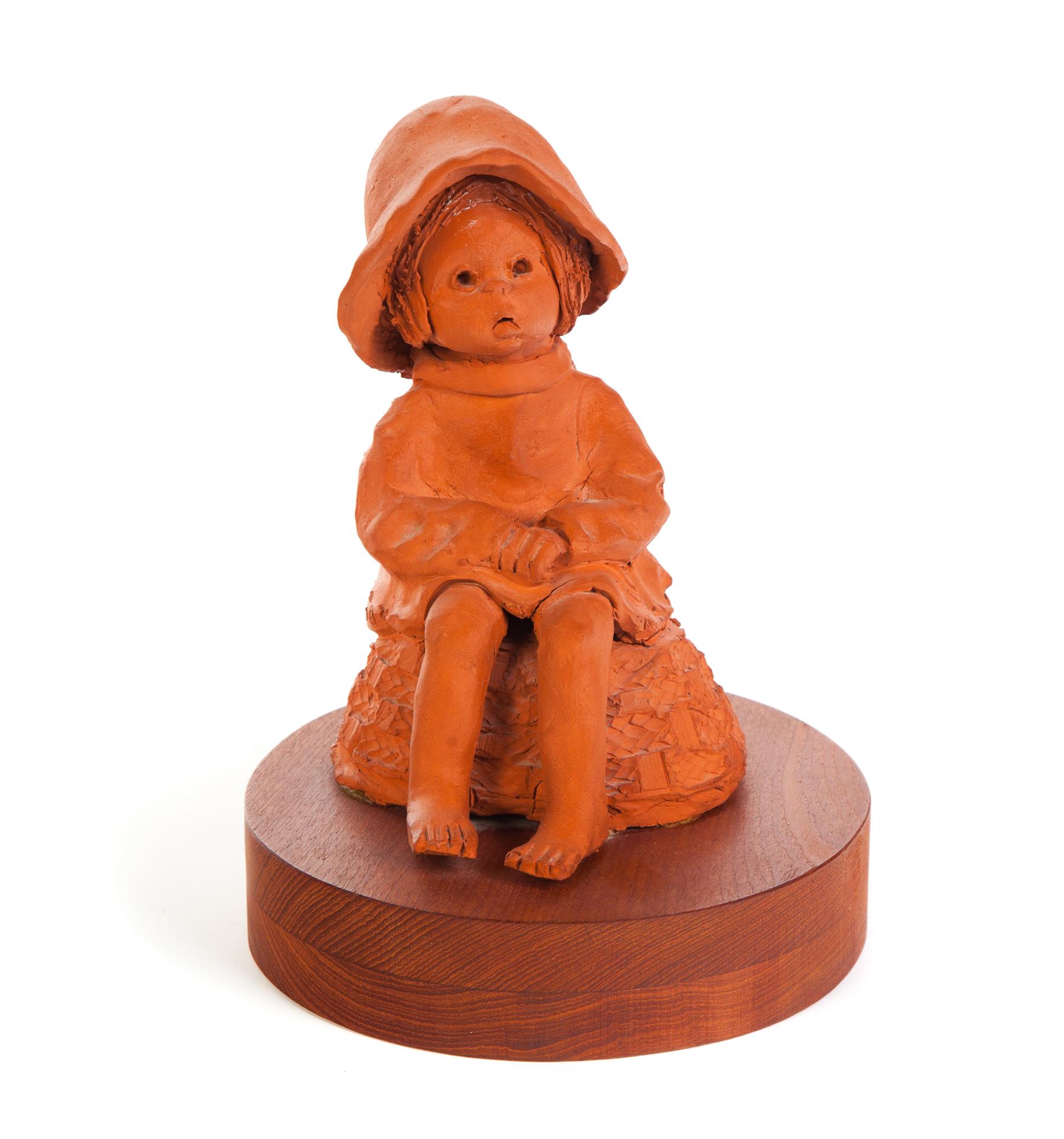 Appraisal: SEATED CHILD CLAY SCULPTURE BY ANN ENTIS Marysville Ohio dated