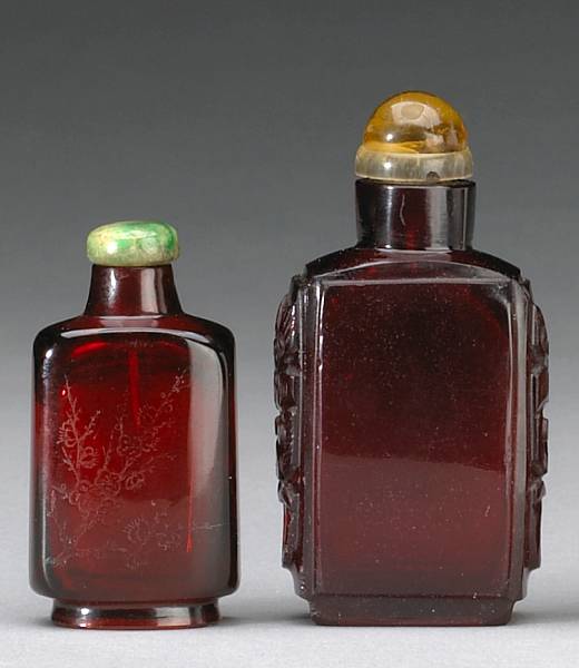 Appraisal: Two ruby red Peking glass snuff bottles th Century Both