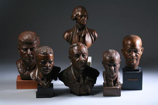 Appraisal: SIX BUSTS OF AMERICAN PRESIDENTS Bronse-painted composition busts of Thomas