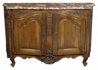 Appraisal: Provincial Louis XV Carved Walnut Marble-Top Commode French th century