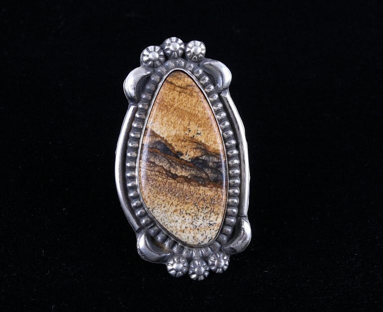 Appraisal: Navajo B Lee Mountain Picture Jasper Sterling Ring For your