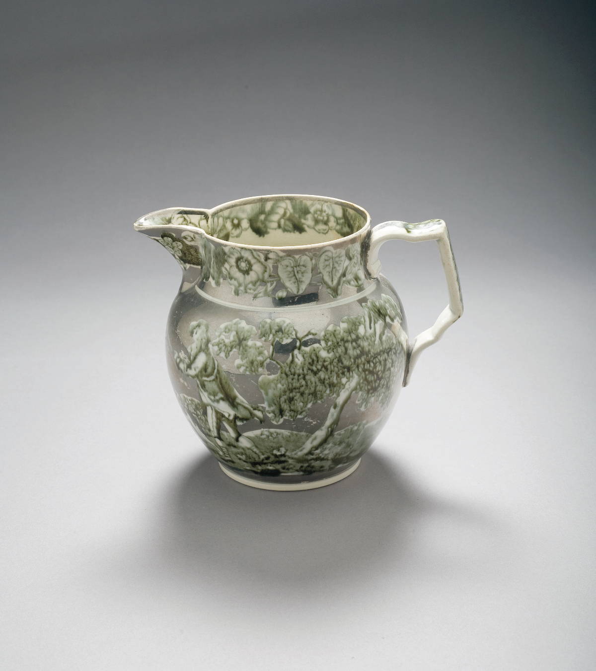 Appraisal: STAFFORDSHIRE SILVER RESIST LUSTRE SPORTING JUG CIRCA Transfer-printed in underglaze-green