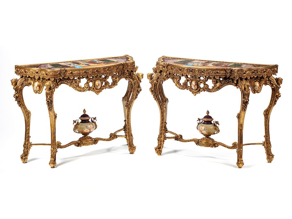 Appraisal: A Pair of Louis XV Style Porcelain Mounted Gilt Bronze